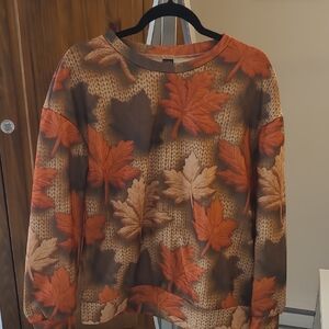 Autumn Leaf Print Crew Neck Sweater